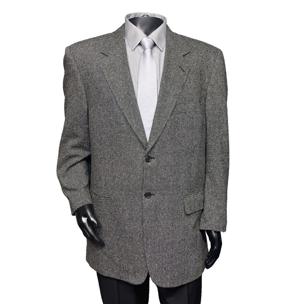 Vtg Barrington Mens 44L Sport Coat Gray 100% Silk Blazer Herringbone Tweed